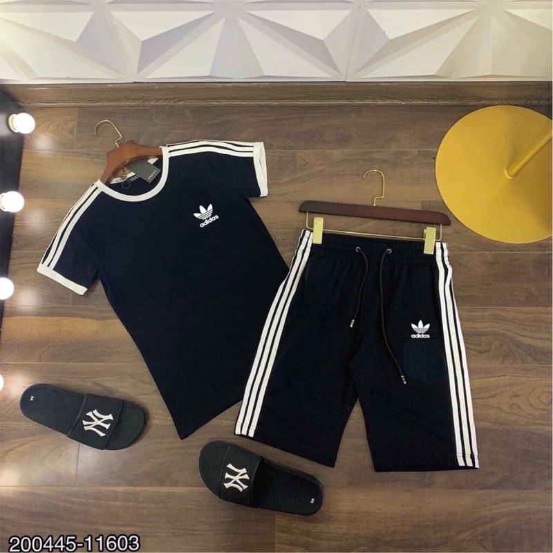 [Siêu Phẩm Y Hình]- Bộ thể thao nam cổ tròn viền đen áo trắng quần 3 sọc | BigBuy360 - bigbuy360.vn