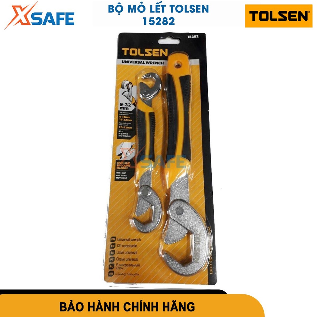 Bộ 2 mỏ lết Tolsen 15282 (9 - 32mm), mỏ lết tăng đưa dùng chất liệu thép cacbon mạ crôm, độ bền cao [CHÍNH HÃNG][XSAFE]
