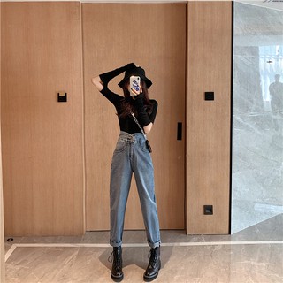 (Sẵn)Quần jeans nữ cạp cao retro ống rộng