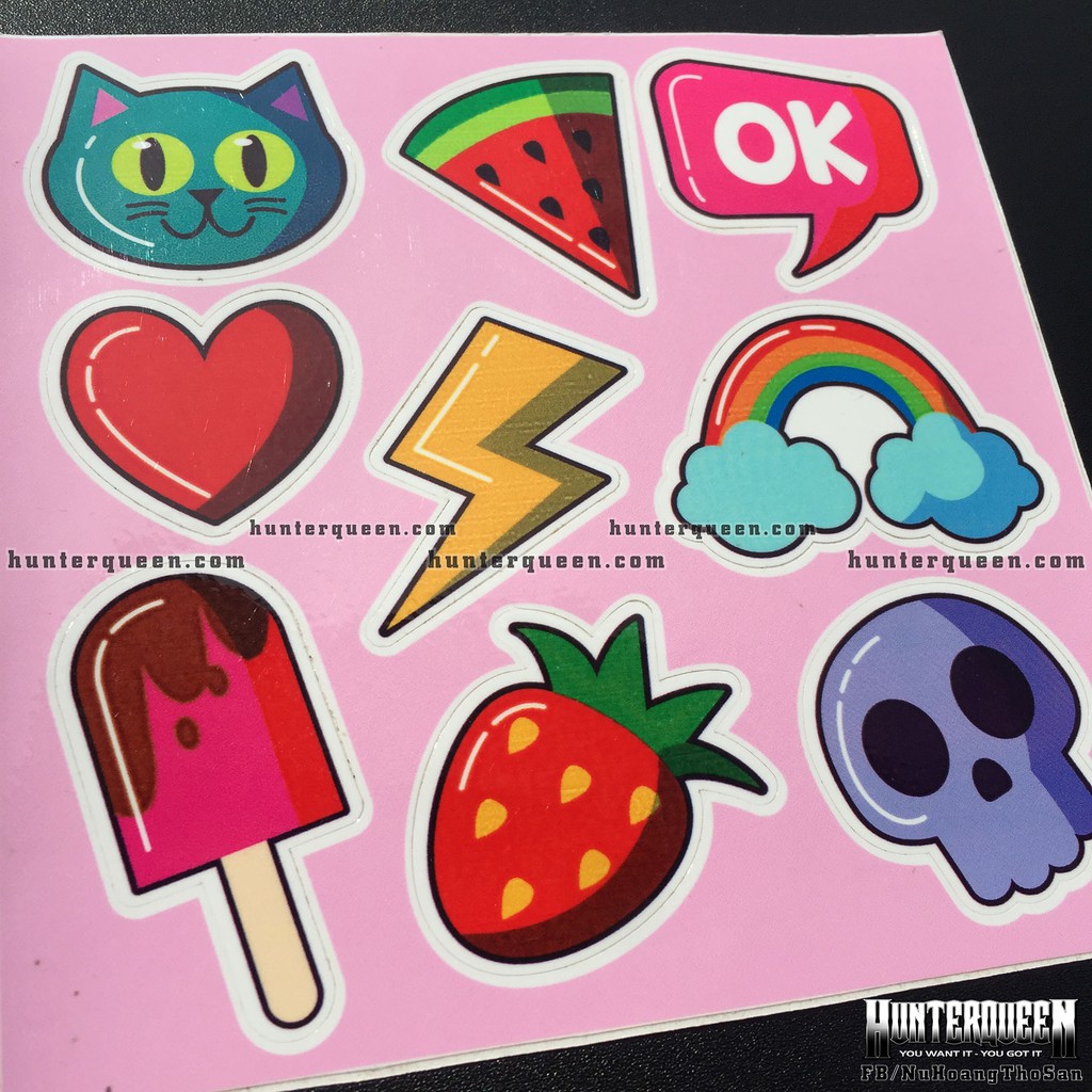 Sticker cute chống nước. Hình dán dễ thương trang trí mọi nơi. Logo Laptop, tường, nón bảo hiểm