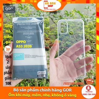 Ốp lưng Oppo A53 (2020) hãng Gor cao cấp, ốp trong suốt, cực dẻo, mỏng, siêu nhẹ, dày 0.4mm, không ố vàng