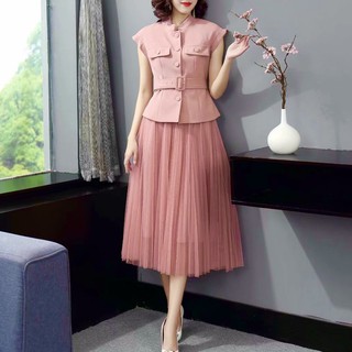 Set tiểu thư - chân váy xếp ly - áo cổ trụ