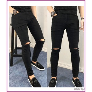 Quần jean nam cao cấp ĐEN RÁCH GỐI siêu đẹp không xù lông, không ra màu, chất giãn tốt gcat22.235