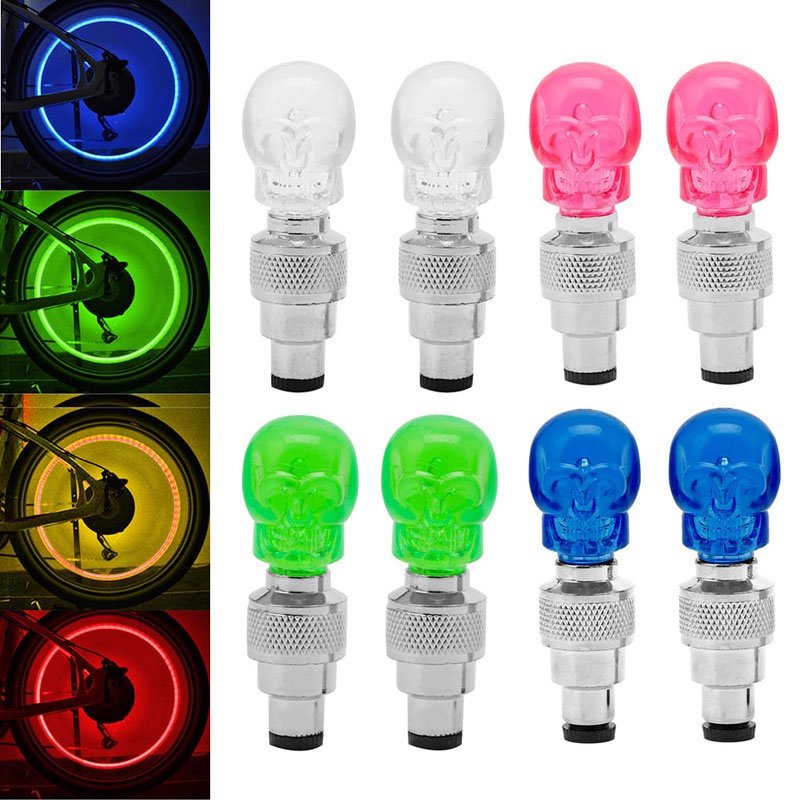 Bộ 2 Nắp Van Bánh Xe Hình Đầu Lâu Có Đèn LED Cho Xe Hơi Xe Máy