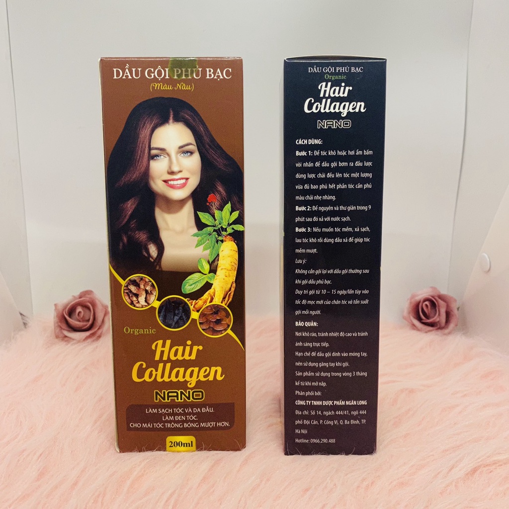 Dầu gội phủ bạc Hair Collagen Nano thành phần thiên nhiên, có màu nâu và đen phủ bạc hiệu quả