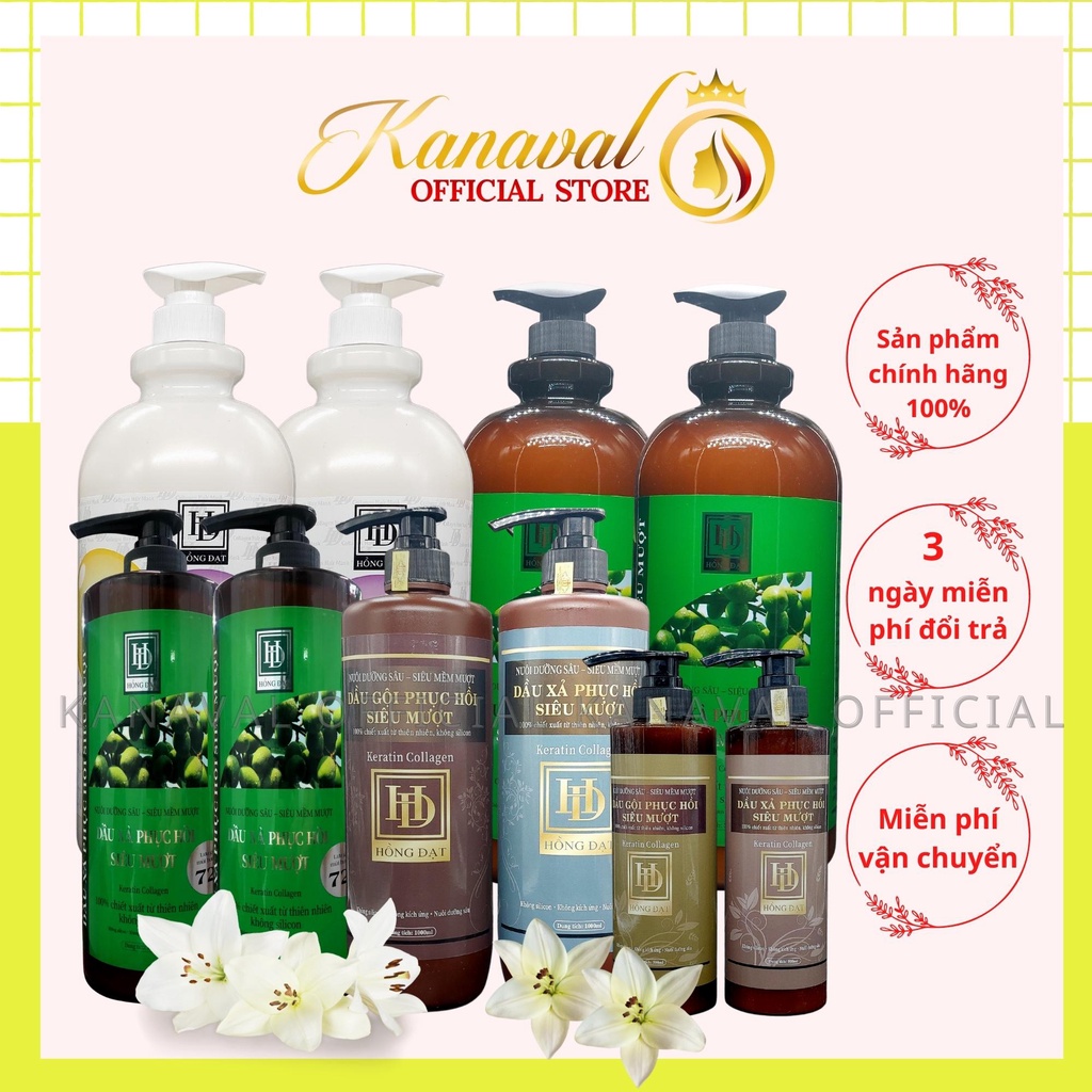 Dầu Gội Cặp Hồng Đạt Keratin 500ml - 2000ml Hỗ Trợ Phục Hồi Siêu Mượt Giảm Rụng Tóc Chuẩn Salon Kanaval Official