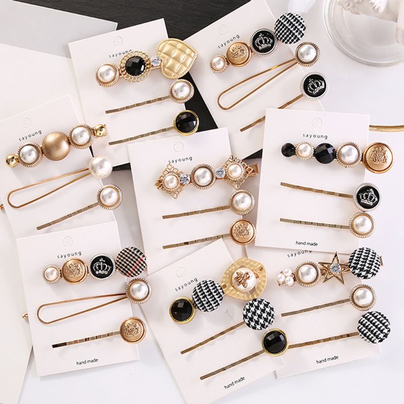 Set 3 Kẹp Tóc Hợp Kim Đính Ngọc Trai Giả Phong Cách Nhật Bản