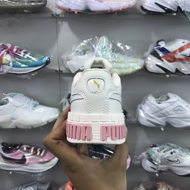 Giày Sneaker trắng sữa chữ hồng Cali Bold da xịn hàng cao cấp dành cho nữ hot 2019-2020.