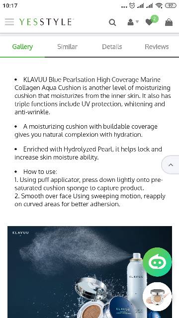 (Hàng Mới Về) Phấn Nước Klavuuu Ánh Ngọc Trai Xanh Lam Collagen Spf 50 + Pa + + + 12g | BigBuy360 - bigbuy360.vn