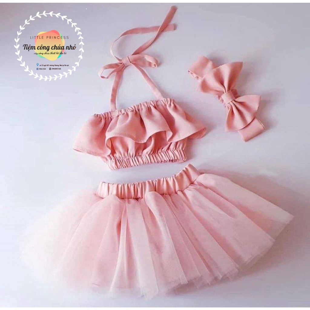 ĐẦM YẾM nơ 3 chi tiết hồng phấn xinh xắn TIỆM CÔNG CHÚA NHỎ set đầm rời 3 chi tiết cho bé gái 0-6tuổi