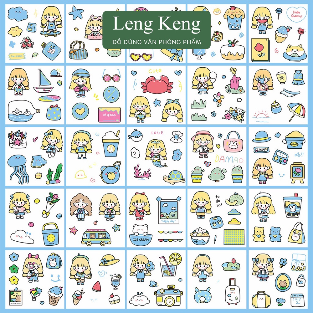 Sticker văn phòng phẩm Leng Keng trang trí dán tập vở, bình nước, bút nước