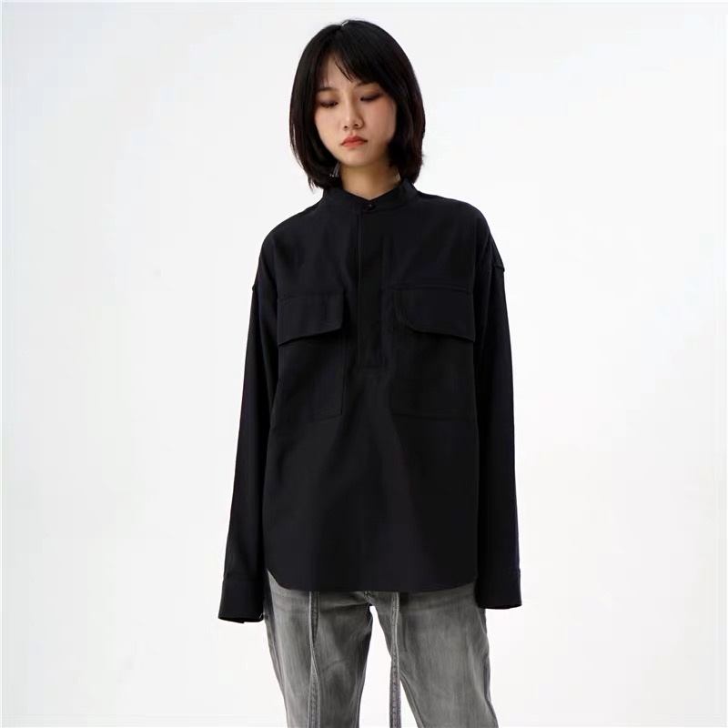 Áo Sơ Mi Tay Dài Dáng Rộng Phối Cổ Henry Kiểu retro Cá Tính Cho Nam Và Nữ Fear of god6th