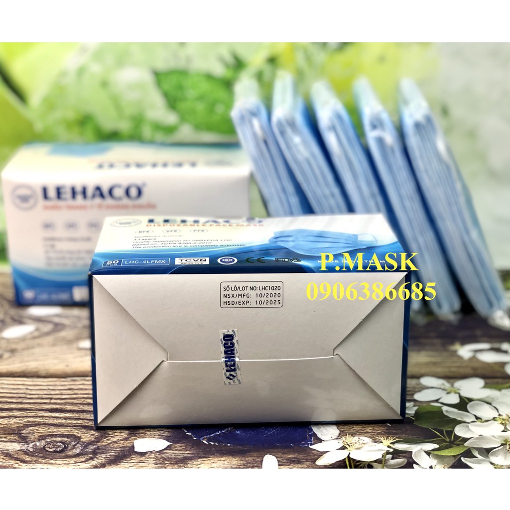 Khẩu trang 4 lớp Lehaco màu Xanh Kháng Khuẩn hộp 50 cái | BigBuy360 - bigbuy360.vn