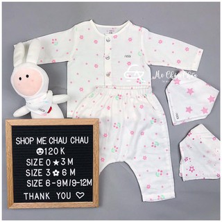 Nous bộ cài thẳng dài hoa nhí hồng 0m-9/12m