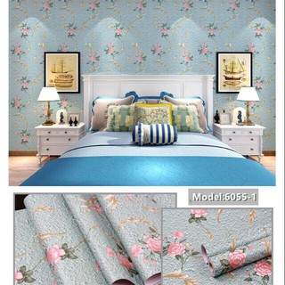 DECAL 1m Giấy dán tường khổ rộng 45cm ( có sẵn keo ) - HOA HỒNG NỀN XANH ELL105