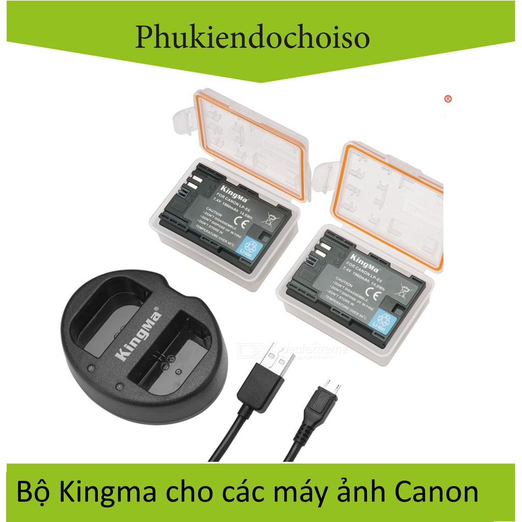 2 Pin 1 sạc Kingma LP-E6 Canon + Hộp đựng pin, thẻ nhớ