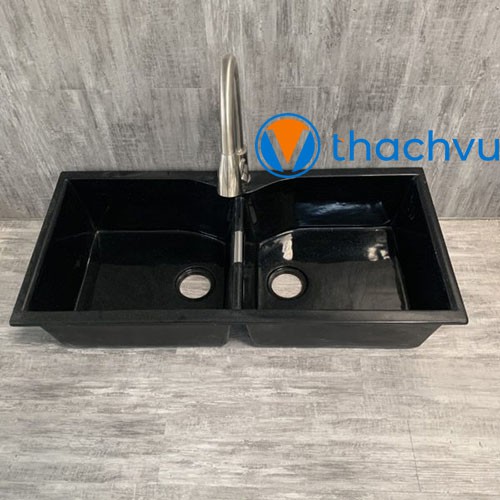 Chậu rửa chén bát bằng đá 2 hố lớn 99x48 kèm xả, bồn đá granite chống xước không ố vàng, tráng men chống thấm vĩnh viễn