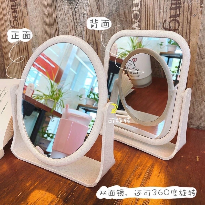 Gương trang điểm lúa mạch để bàn 2 mặt gương xoay 360 độ decor phong cách Hàn Quốc vintage phóng to