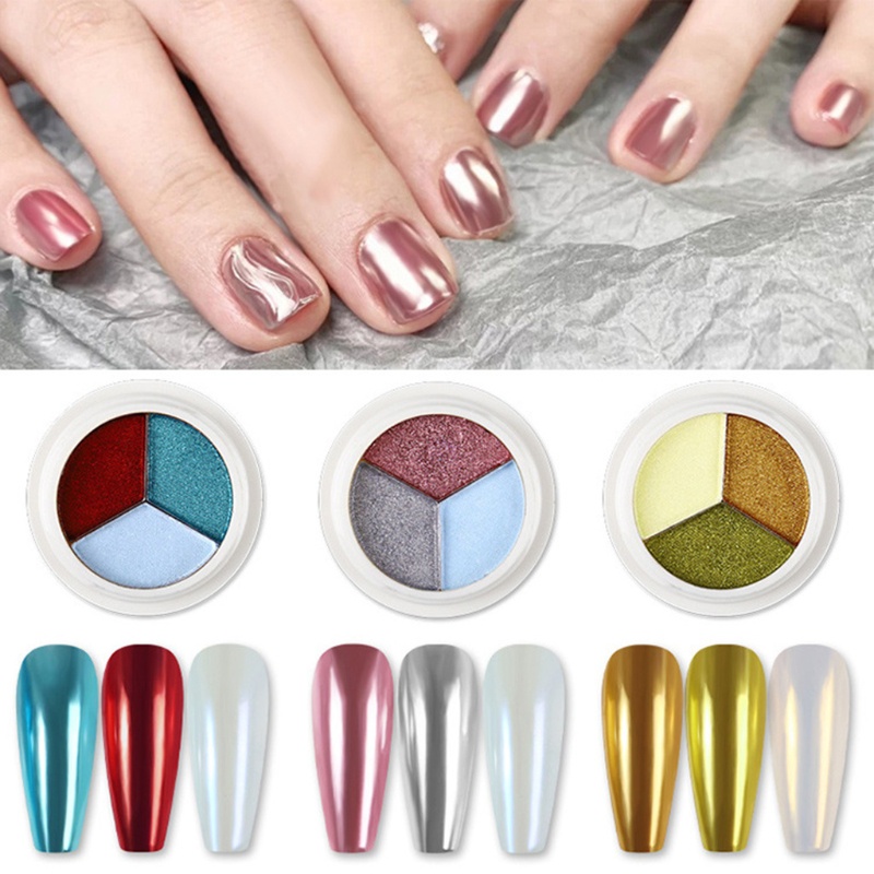 Bột Nhũ Kim Tuyến 3 Màu Trang Trí Móng Tay Nghệ Thuật