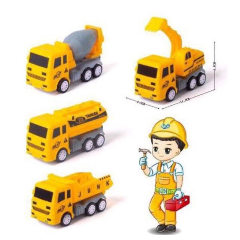Túi 4 xe công trường , chạy đà cót cho bé