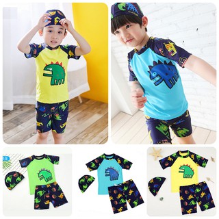 Bộ đồ bơi hoạ tiết khủng long kèm nón bơi - Đồ bơi ngắn tay bé trai BT21