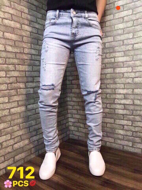 Quần jeans dài nam thời trang rách gối
