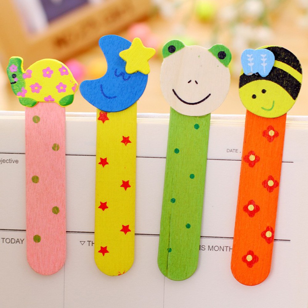 Cod Qipin 2pcs Cartoon Wooden Bookmark Simple Kids School Office Stationery Prize Gifts Randomly