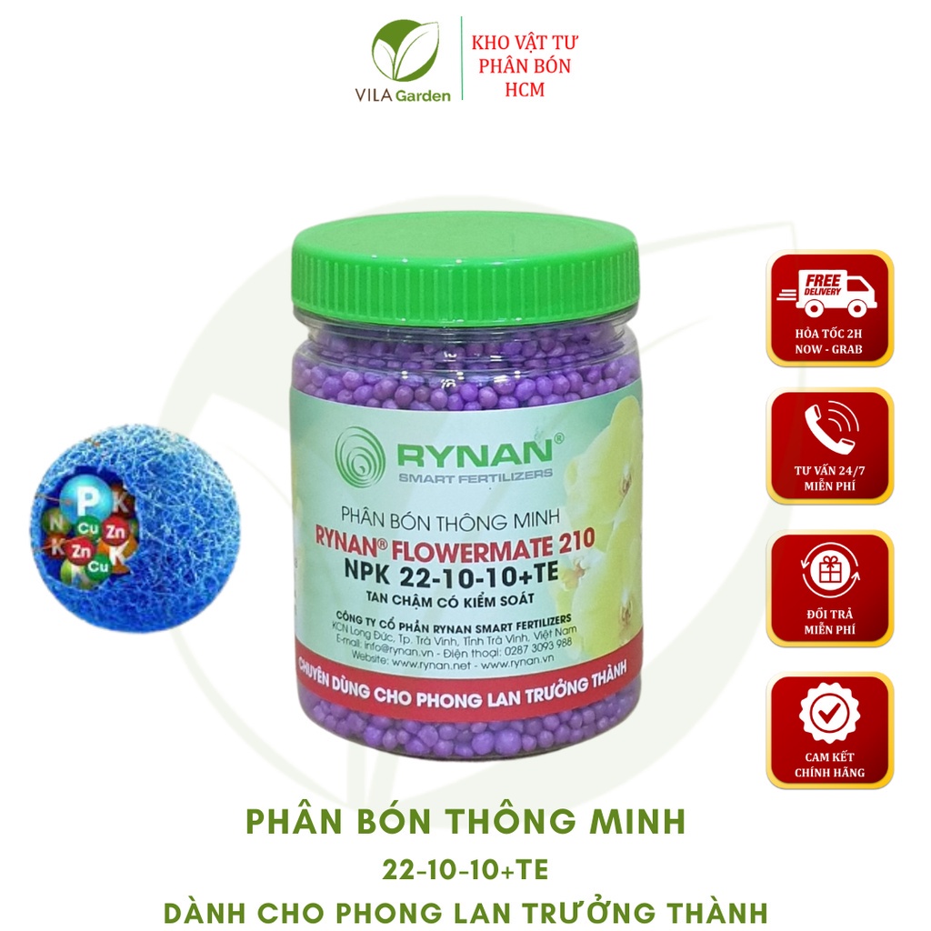 Phân Tan Chậm RYNAN FLOWERMATE 210 lọ 150g, Phân Bón Thông Minh NPK 22-10-10+TE