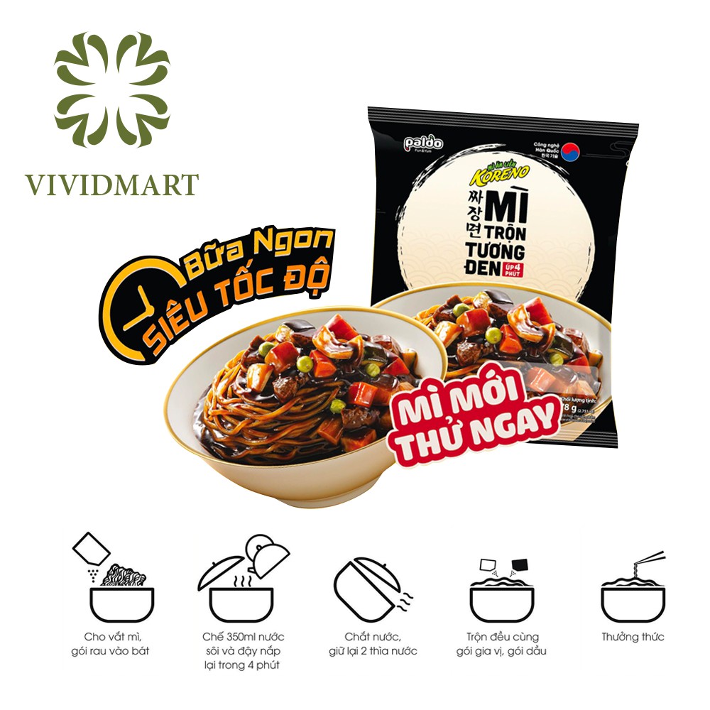 MÌ TRỘN KORENO ÚP 4 PHÚT, 2 VỊ: TƯƠNG ĐEN VÀ TƯƠNG ĐEN CAY - MÌ TRUYỀN THỐNG HÀN QUỐC - KORENO