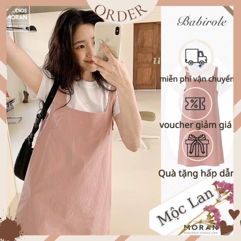 (MộcLan ORDER) Váy yếm hai dây MORAN xòe ngắn dáng A-line style đáng yêu Hàn Quốc màu hồng/trắng