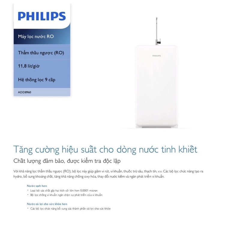 Máy lọc nước RO Alkaline 9 cấp lọc Philips ADD8960 ADD8970 - Hàng chính hãng - Bảo hành 24 tháng