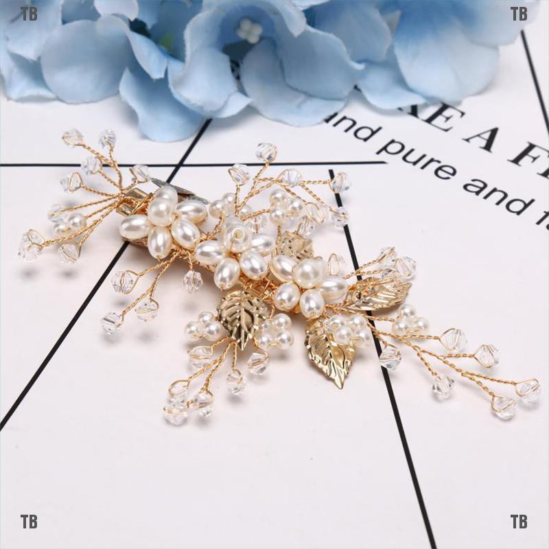 Kẹp Tóc Hình Lá Đính Ngọc Trai Nhân Tạo Sang Trọng