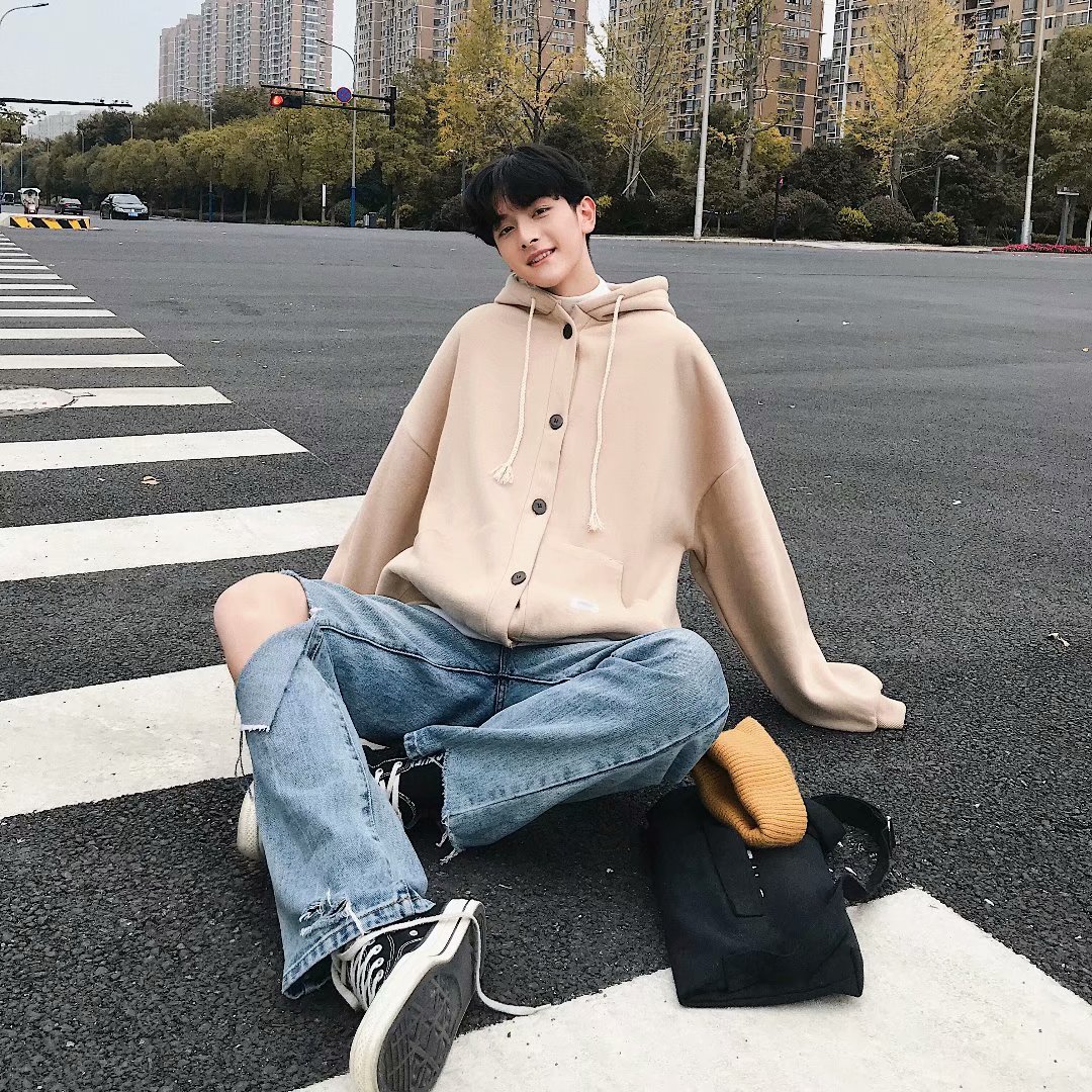 Korean Fashion Simple Men's Long Sleeve Hooded Jacket M-3Xl