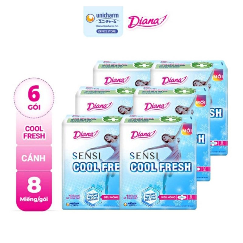 Combo 6 gói Băng vệ sinh diana sensi cool siêu mỏng cánh 8m