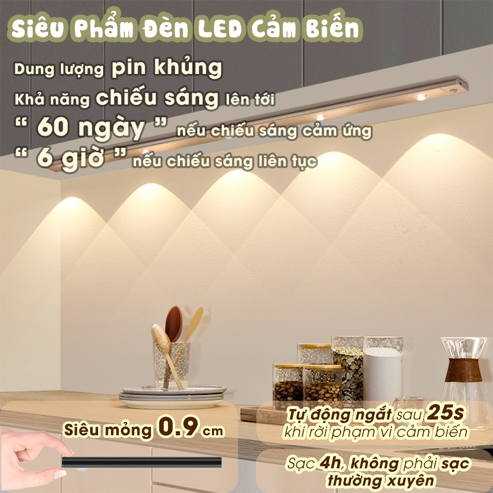 Đèn LED Trang Trí, Cảm Biến Chuyển Động Dán Tường Dùng Pin, Cảm Ứng Mini Tự Động Sáng Decor Phòng Ngủ Nhà Bếp Automatik