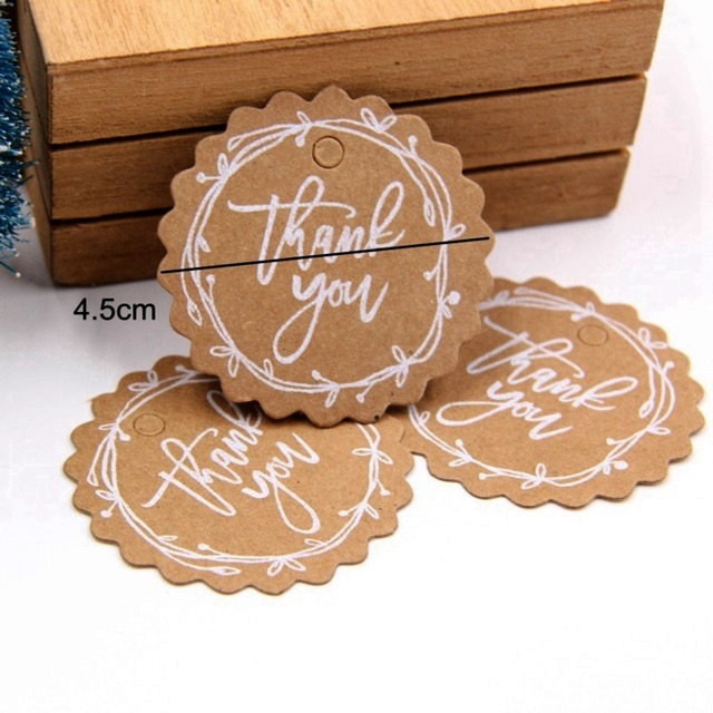 50 Tag treo Thank You nâu kraft D4.5cm kèm dây