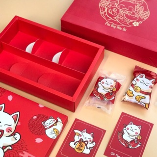 Hộp đựng bánh quy, bánh dứa mẫu mèo đỏ