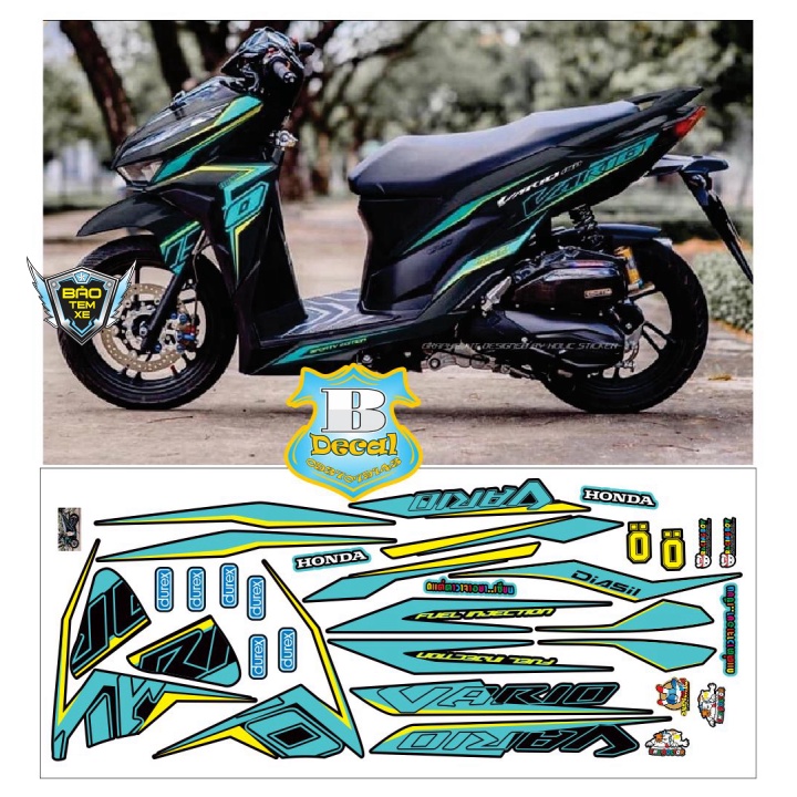 Tem rời dán xe vario 150 xanh đen mới - Bi Decal
