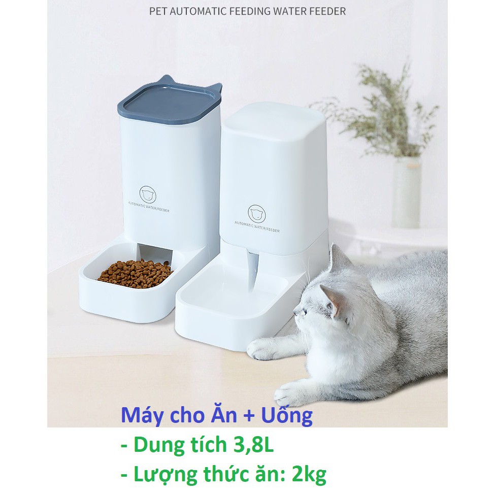 Hanpet.GV- Máy cho chó mèo ăn uống bán tự động dành cho chó mèo lớn Loại có bồn chứa 3,8 lít- Bộ Bát ăn và uống