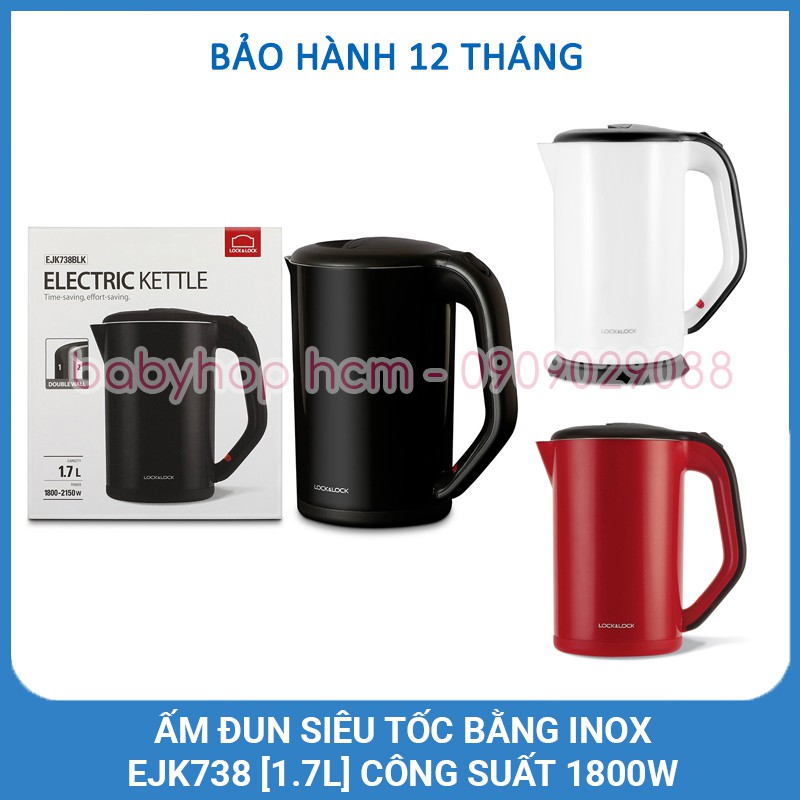 [BH 12 Tháng] Ấm Đun Siêu Tốc 2 Lớp Lock&amp;Lock EJK738 (1.7L) 1800W