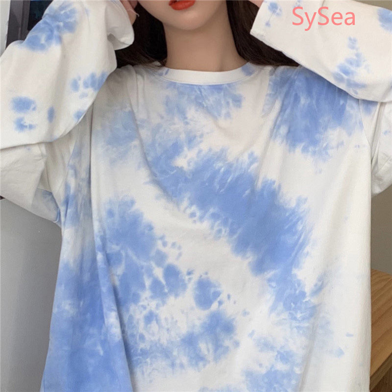 Áo thun tay dài form rộng màu loang cho nữ