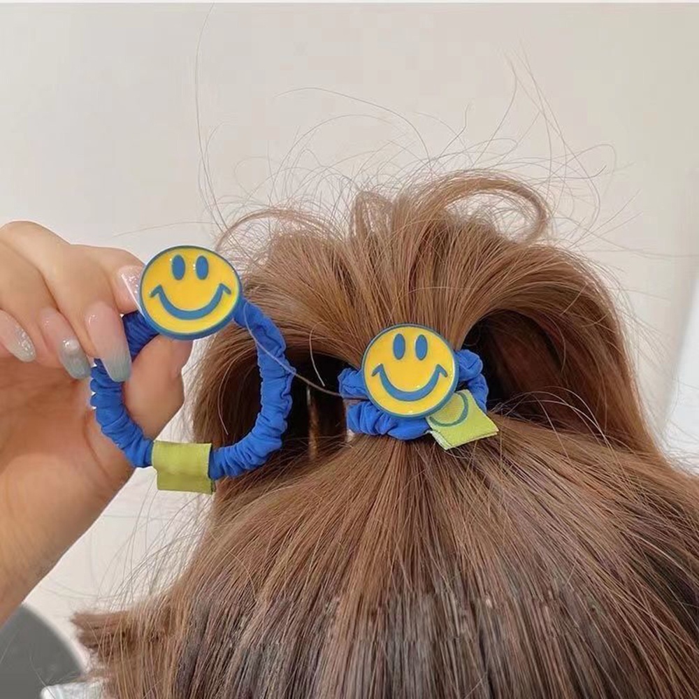 1 Dây Cột Tóc Co Giãn Hình Hoa Mặt Cười Màu Xanh Dương Thời Trang Cho Nữ