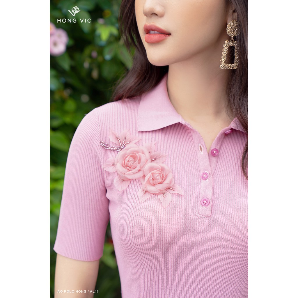 Áo polo nữ Hongvic thiết kế đính hoa AL11