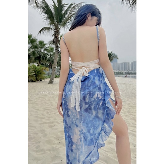 Đầm hoa Lacy xuyên thấu xẻ tà + kèm quần chip