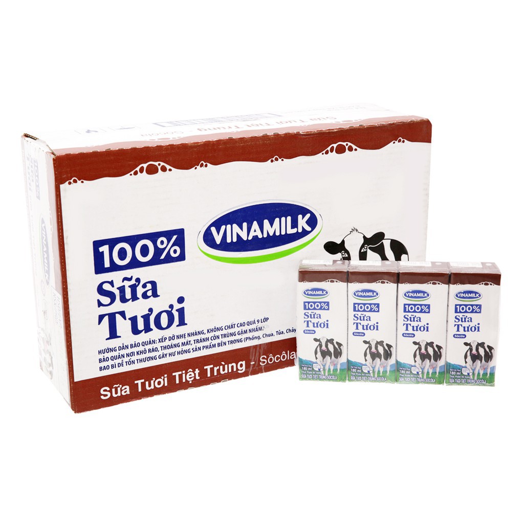 Sữa Tươi Tiệt Trùng Vinamilk 100% 180ml các loại có đường/ko đường/Dâu/Socola