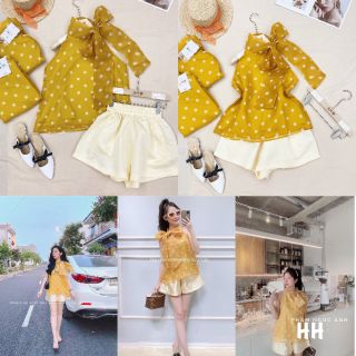 SET ÁO YẾM CHẤM BI NƠ CỔ MIX QUẦN ĐÙI TRẮNG