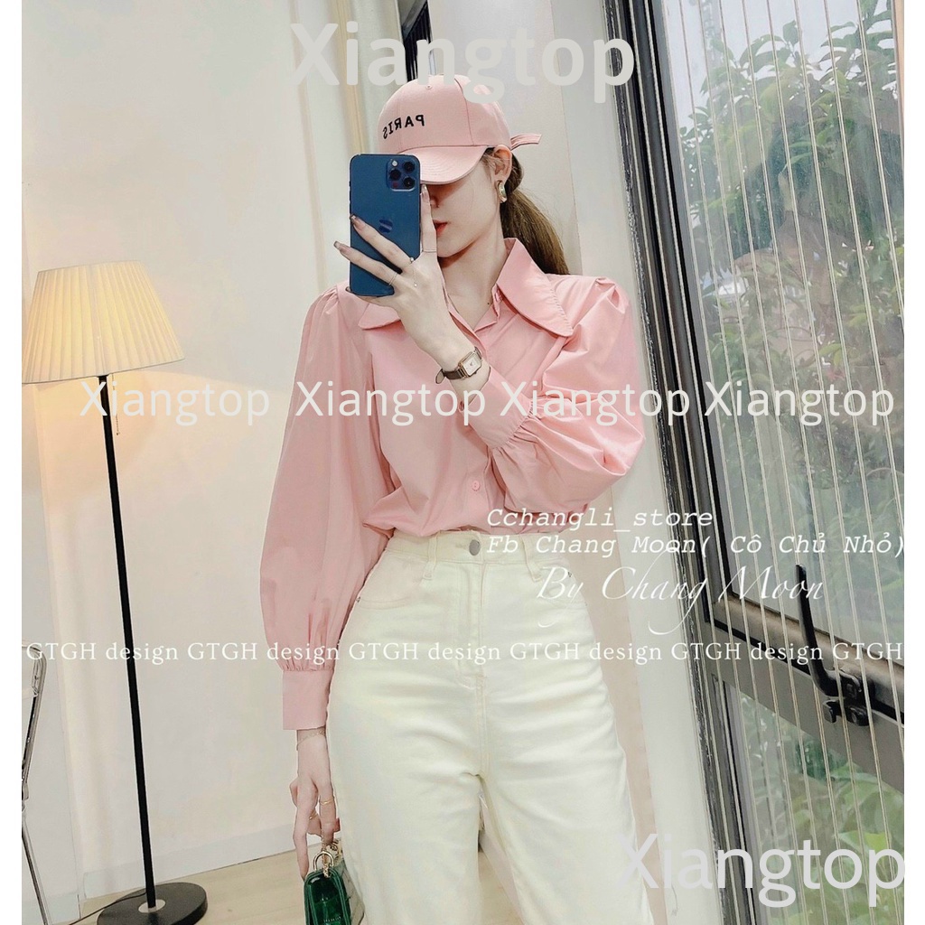Áo sơ mi tay bồng 2 màu trắng hồng NH00099 aosomicongsothietke