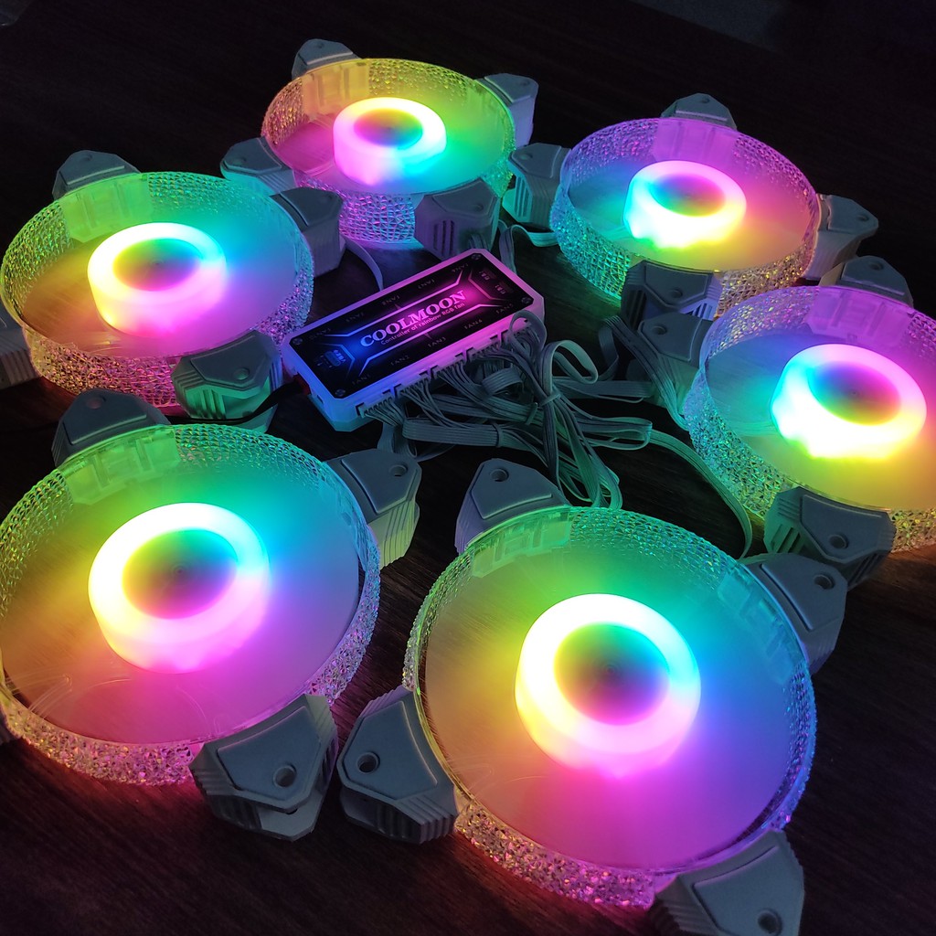 Bộ 6 quạt tản nhiệt máy tính, Fan Led, Fan case RGB đồng bộ màu Hub Quạt Coolmoon, Phiên bản Diamond