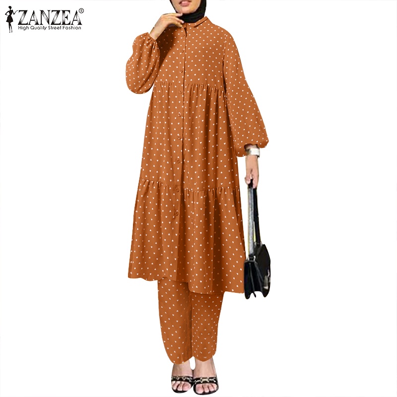 Zanzea Set Đồ Hai Lớp Tay Phồng Họa Tiết Chấm Bi Nhiều Lớp Kèm Túi Lưng Thun Dành Cho Nữ