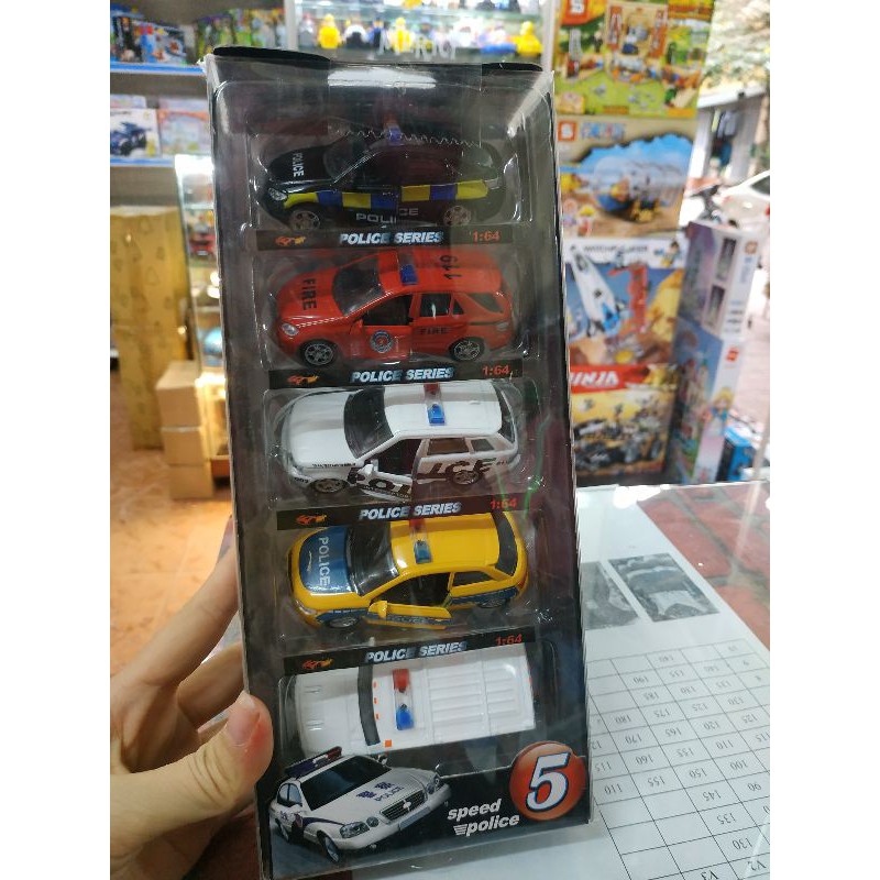 Bộ 5 xe cảnh sát bằng sắt mở cánh, bánh đà
